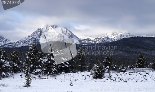 Image of Sawtooth Mountain Range Deep Winter Landscape Idaho National Rec