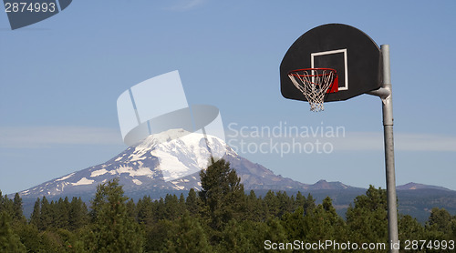 Image of Basketball Hoop Backboard Mountain Background Mt Adams Cascade R