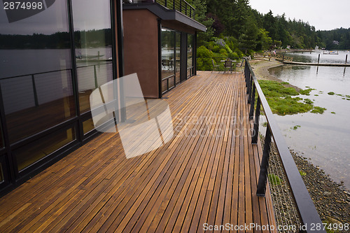 Image of Wood Plank Deck Patio Beach Water Contemporary Waterfront Home