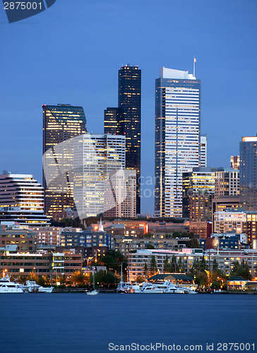 Image of Seattle Skyline Downtown Office Buildings Nautical Transportatio