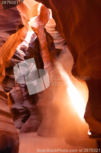 Image of Sunlight Beams Through Crevass Sandstone Rock Antelope Slot Cany