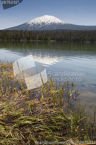 Image of Saturated Color Lake Near Mt. Bachelor Oregon Cascade Range Vert