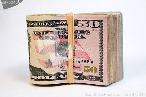 Image of Folded Wad Fifty Dollar Bills American Money Cash Tender