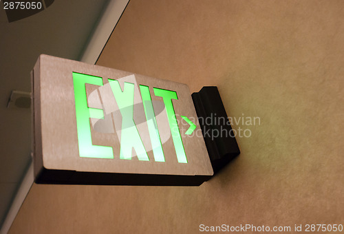 Image of Wall Mounted Exit Sign Shows People Way Out Public Building