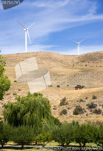 Image of Rural Country Side Modern Green Wind Energy Generator Turibne