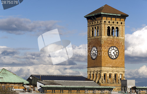 Image of Old Tacoma City Hall Brick Building Architectural Clock Tower