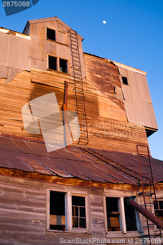 Image of Unique Shape Farm Barn Building Full Moon Country Night