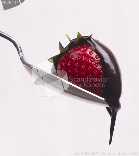 Image of Sweet Red Food Fruit Raw Strawberry Chocolate Syrup Sauce Treat