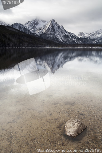 Image of Sawtooth Mountain Lake Deep Winter Landscape Idaho National Recr