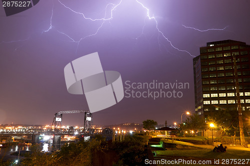 Image of Electrical Storm Lightning Strikes Bolts Murray Morgan Bridge Wa