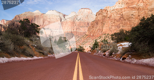 Image of Road Through High Mountain Buttes Zion National Park Desert Sout