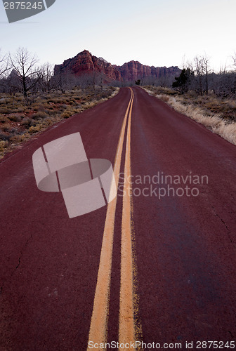 Image of Road Sunrise High Mountain Buttes Zion National Park Desert Sout