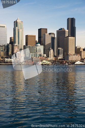 Image of Waterfront Piers Dock Buildings Ferris Wheel Boats Seattle Ellio