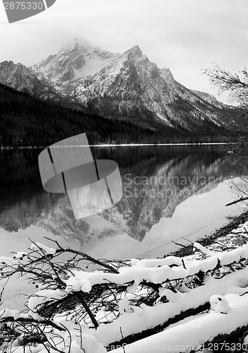 Image of Sawtooth Mountain Lake Deep Winter Landscape Idaho National Recr