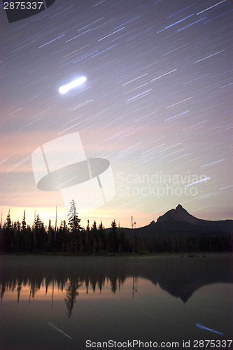 Image of Late Night Star Trails Oregon Mountain Lake Landscape Long Expos