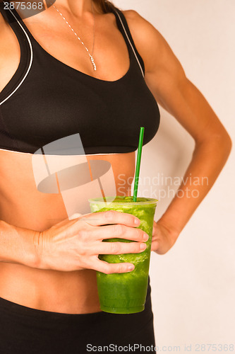 Image of Slender Female Torso Tanned Toned Body Blended Fruit Smoothie Dr
