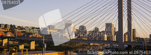 Image of Springtime Dawn Suspension Bridge Highway 509 Downtown Tacoma Wa