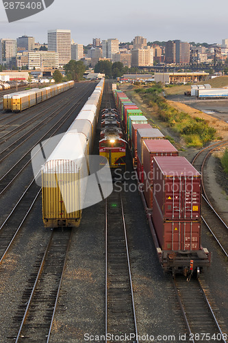 Image of Railroad Switching Yards Rails Cars Boxcars Engine Locomotive Do