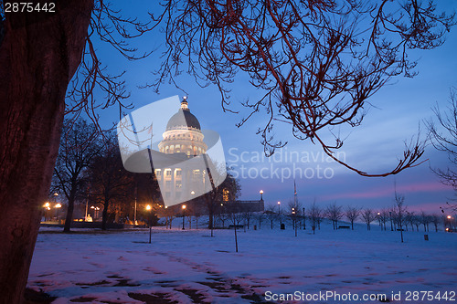 Image of Winter Deep Freeze Sunrise Landscape Utah State Capital Architec