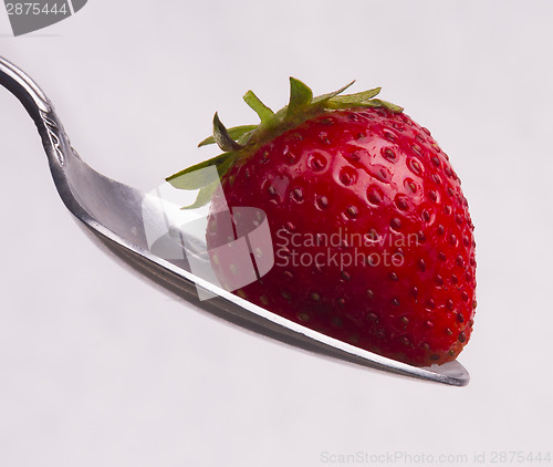 Image of Sweet Red Food Fruit Raw Strawberry Siver Spoon Produce Ingredie