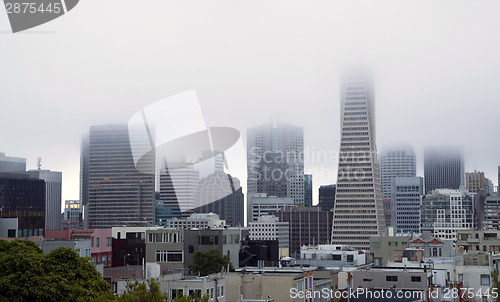 Image of Fog Hangs Heavy over Office Buildings Downtown San Francisco Cal