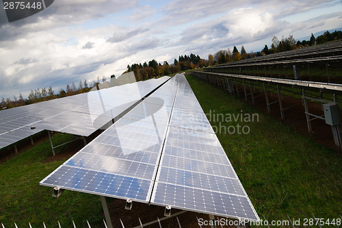 Image of Large Bank Amorphous Solar Panels Green Renewable Energy Sun Pow