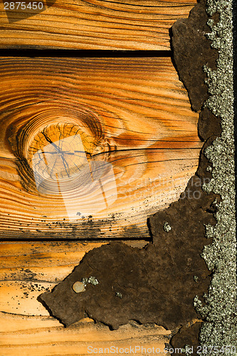 Image of Knotty Pine Board Weathered Wood Asphalt Shingle Roofing Siding 