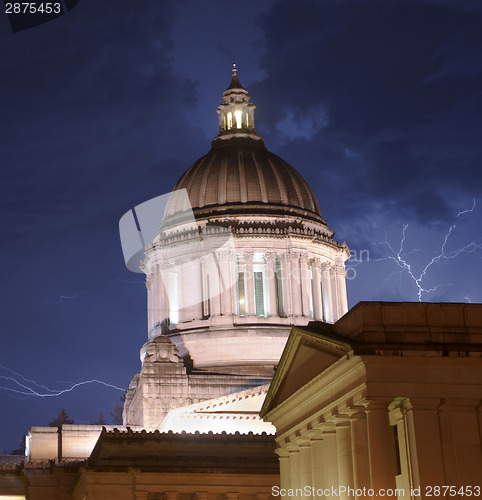 Image of Thunderstorm Produces Rain Thuder Lightning Strikes Capital Dome