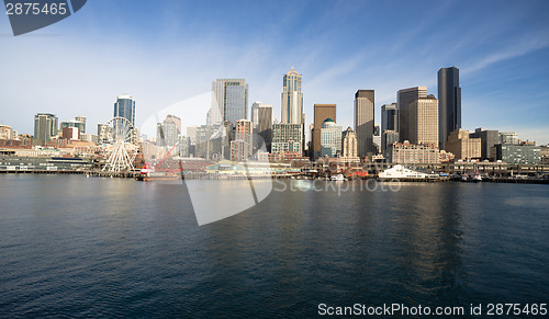 Image of Waterfront Piers Dock Buildings Ferris Wheel Boats Seattle Ellio