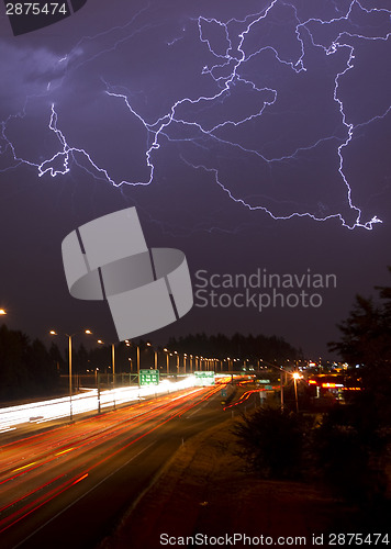 Image of Rare Thunderstorm Producing Lightning Over Tacoma Washington I-5