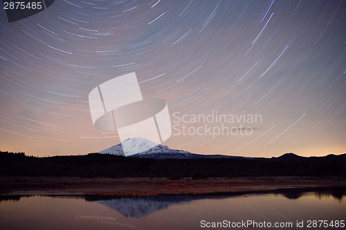 Image of Late Night Long Exposure Stars Sky Mountain Lake Scene