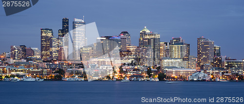 Image of Seattle Skyline Downtown Office Buildings Nautical Transportatio