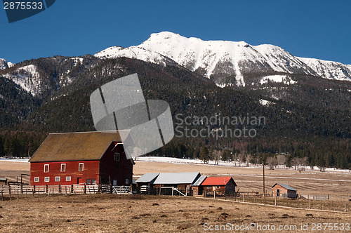 Image of Red Barn Endures Mountain Winter Wallowa Whitman National Forest