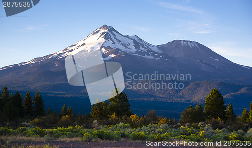 Image of Dramatic Sunrise Light Hits Mount Shasta Cascade Range Californi