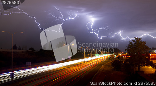 Image of Rare Thunderstorm Producing Lightning Over Tacoma Washington I-5