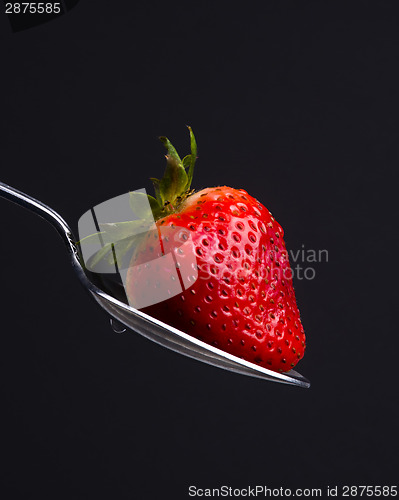 Image of Sweet Red Food Fruit Raw Strawberry Siver Spoon Produce Ingredie