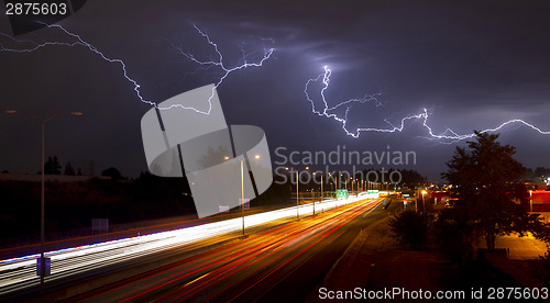 Image of Rare Thunderstorm Producing Lightning Over Tacoma Washington I-5