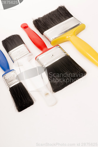 Image of Assorted Selection Plastic Handled Paint Brushes Construction To