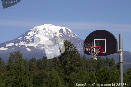 Image of Basketball Hoop Backboard Mountain Background Mt Adams Cascade R