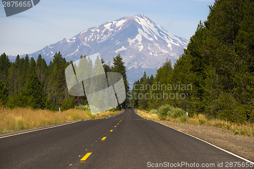 Image of California Highway Heads Toward Mountain Landscape Mt Shasta Cas