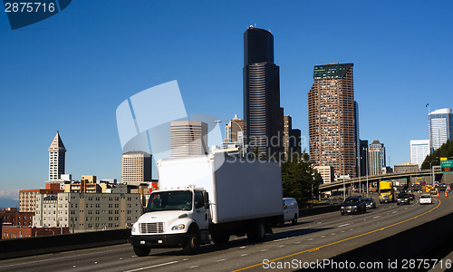 Image of Interstate 5 Highway Cuts Through Downtown Seattle Skyline Moder