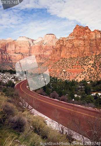Image of Highway 9 Zion Park Blvd Curves Through Rock Mountains