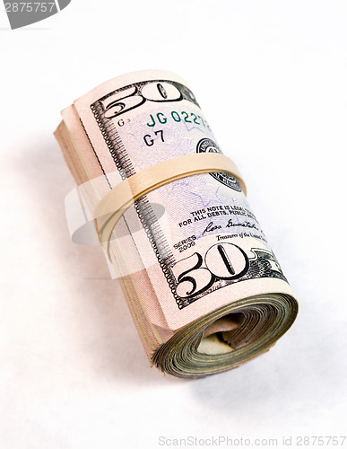 Image of Rolled Wad Fifty Dollar Bills American Money Cash Tender