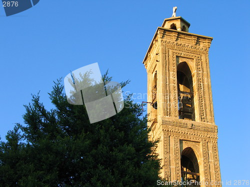 Image of Bell tower and tree. Nicosia. Cyprus