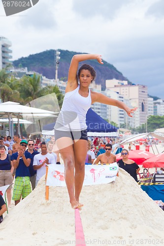 Image of Slackline on Copacabana beach, Rio de Janeiro