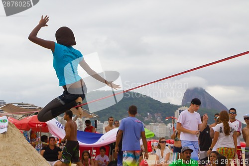 Image of Slackline on Copacabana beach, Rio de Janeiro