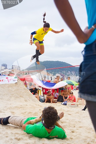 Image of Slackline on Copacabana beach, Rio de Janeiro