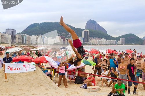 Image of Slackline on Copacabana beach, Rio de Janeiro