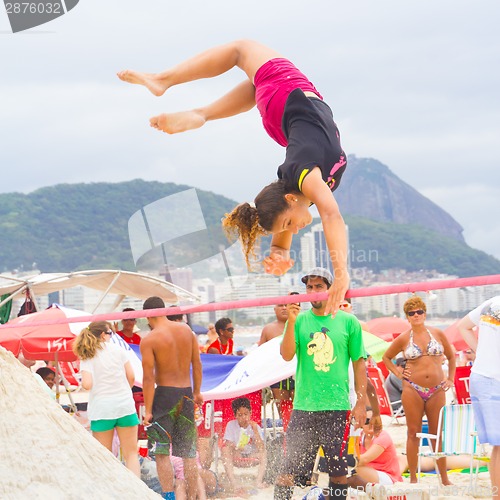 Image of Slackline on Copacabana beach, Rio de Janeiro