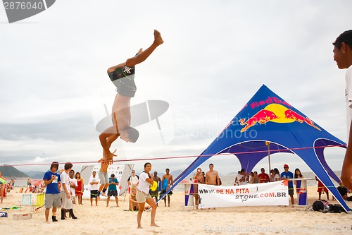 Image of Slackline on Copacabana beach, Rio de Janeiro